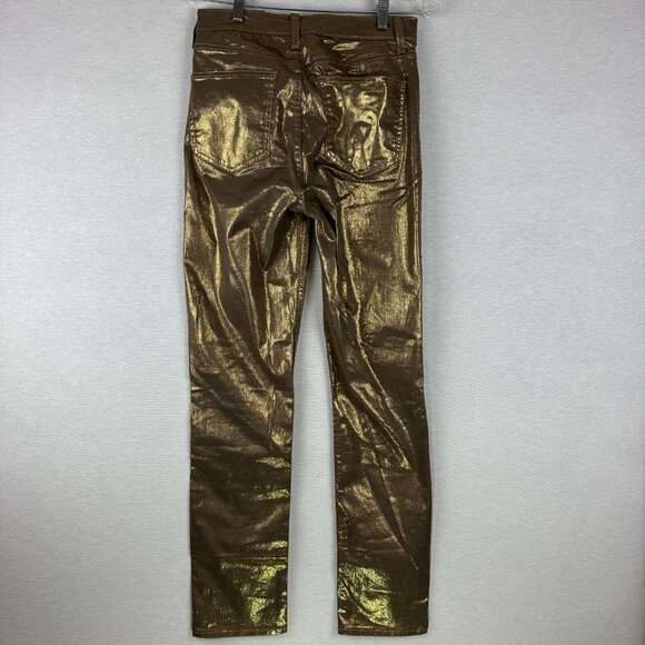 HIGH RISE GOLD METALIC VINTAGE SLIM STRETCH SKINNY FIT JEANS COTTON SIZE 27/4 - Picture 5 of 12